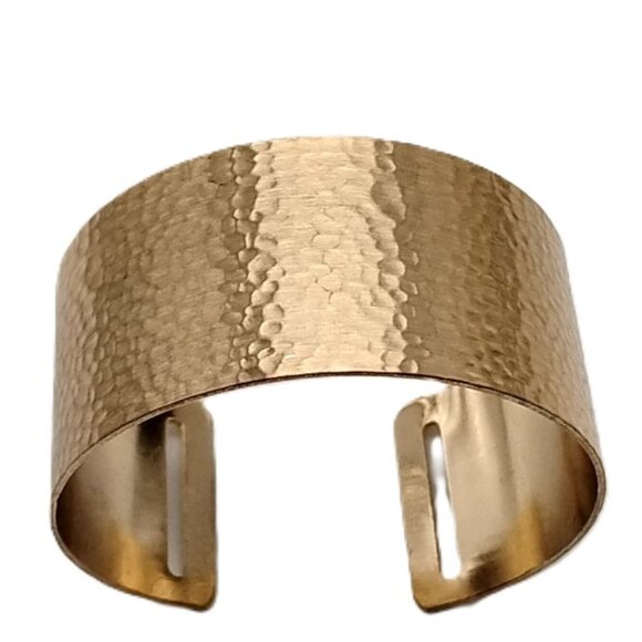 Vintage Gold-tone Hammered Wide Open Cuff Bracelet Statement Piece - Picture 1 of 11